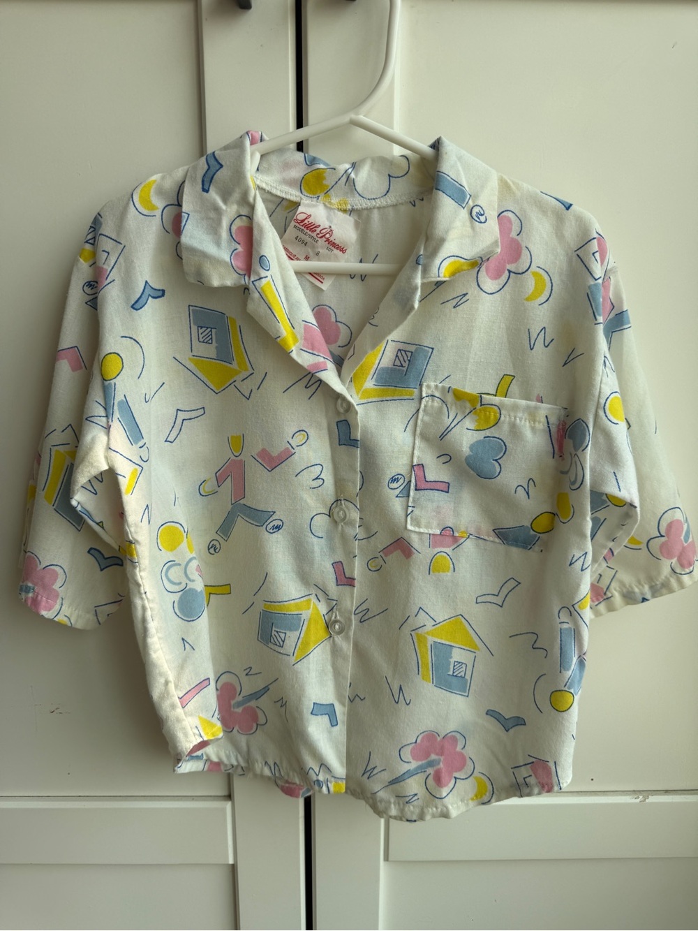 Retro Y2K 90s Pastel Geometric Button Up Shirt Made in Canada Children Size 6/7